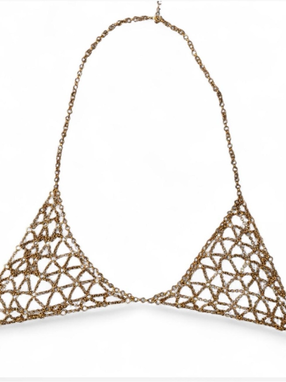 Vintage Gold Mesh Triangle Chain Bralette Necklace - Women Accessories